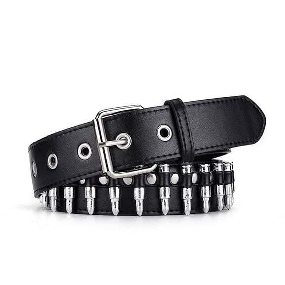 SWSMCLT Unisex Faux Metal Bullet Rivet Belts for Women/Men Studded Faux Leather Belt Punk Rock Style Grommet Gothic Belt Black X-Small-Large