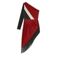 thumbnail image 4 of YUUMIN Robe de Danse Salsa Samba pour Femmes Manches Longues Asymétrique à Franges Bourgogne S, 4 of 5