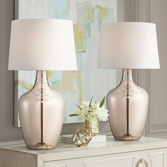 Possini Euro Design Ania 31" Tall Jar Large Modern Glam End Table Lamps Set of 2 Clear Champagne Glass Living Room Bedroom