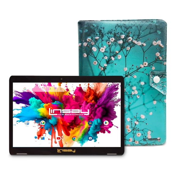 LINSAY 10.1" Octa Core 4GB RAM 128GB Storage Android 15 Tablet with case Flowers Marble, Pop Holder and Pen Stylus