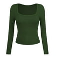 thumbnail image 3 of DuoJiaJ Women's Long Sleeve T Shirts Neck Slim Fit Going Out Tops Double Lined Basic Tee Cloud Collection Ladies Thermal Underwear Green M, 3 of 3