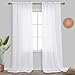 thumbnail image 3 of Koufall White Sheer Curtains 96 Inches Long 2 Panel Set Drapery Faux Linen Rod Pocket Shabby Chic Curtains For Bedroom Living Room 96 Inch Length, 3 of 4