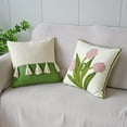 thumbnail image 2 of Funda de almohada con diseño de tulipán verde fresco y sencillo con flores bordadas para sofá, cama, almohada de cintura para oficina, 2 of 6