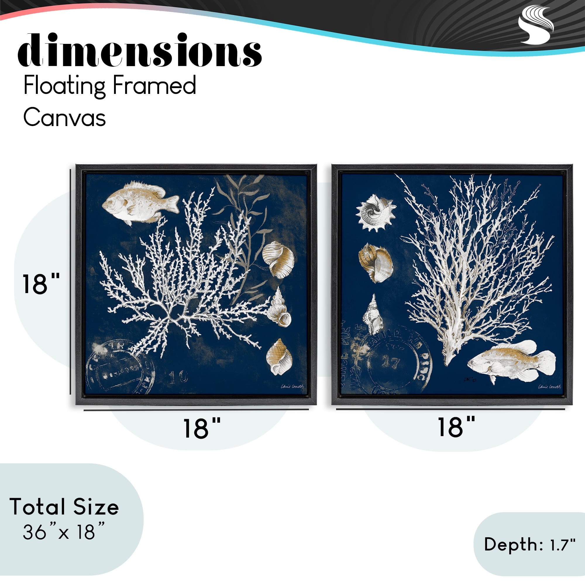 Stupell Industries Navy Coral Medley 2 Piece Black Framed Floater Canvas Set, design by Lanie Loreth