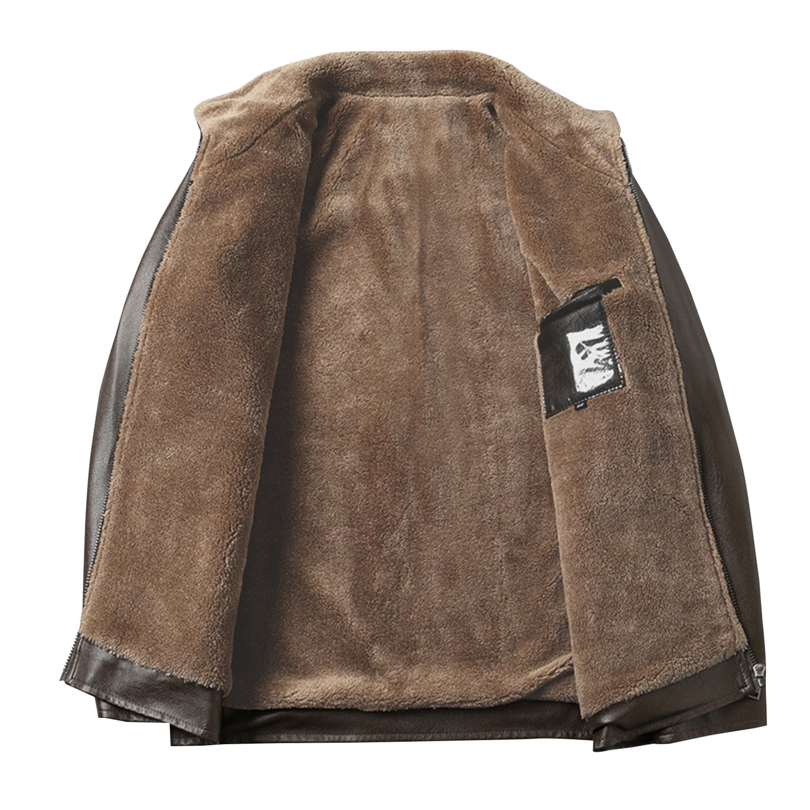 HOOMEUMY Men's Faux Leather Jacket Winter Warm Fleece Lined Zipper Turndown Collar Motorcycle Jacket with Pockets Brown XL