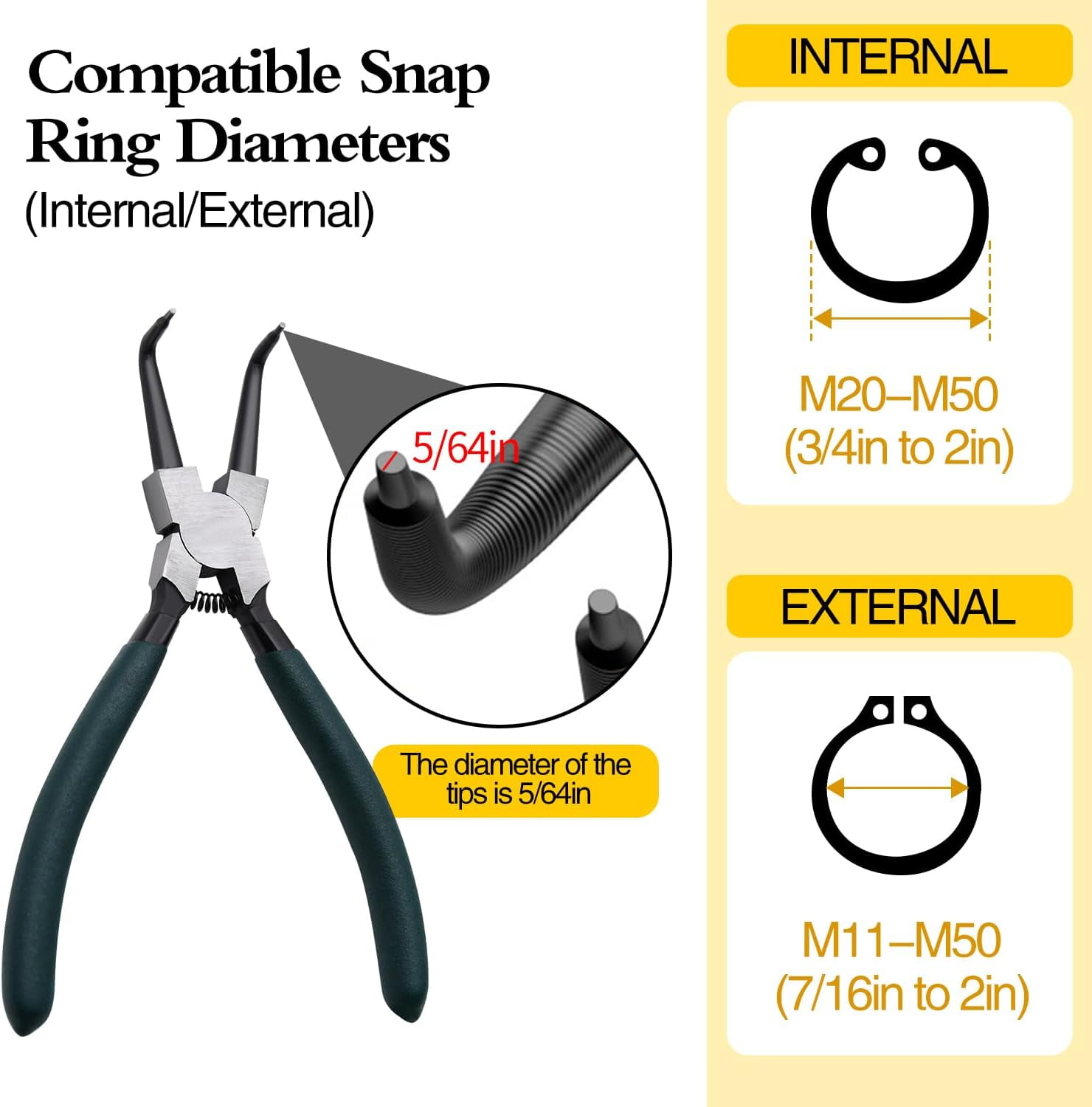 Snap Ring Pliers Set 7 Inch Internal/External Circlip Pliers Kit with Straight/Bent Jaw Heavy Duty Precision Spring Loaded Pliers for Ring Remover Retaining and Remove Hoses, Gaskets, 4 Pcs