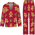 thumbnail image 4 of Top-kevin Pajama Sets for Womens Gingerbread Candy Canes Hearts Loose Button Down Long Sleeve Shirts And Pants Set, 4 of 12