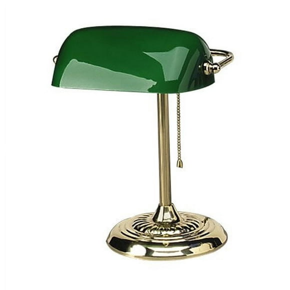 Alera Traditional Banker's Lamp, Green Glass Shade, 10.5"w x 11"d x 13"h, Antique Brass -ALELMP557AB