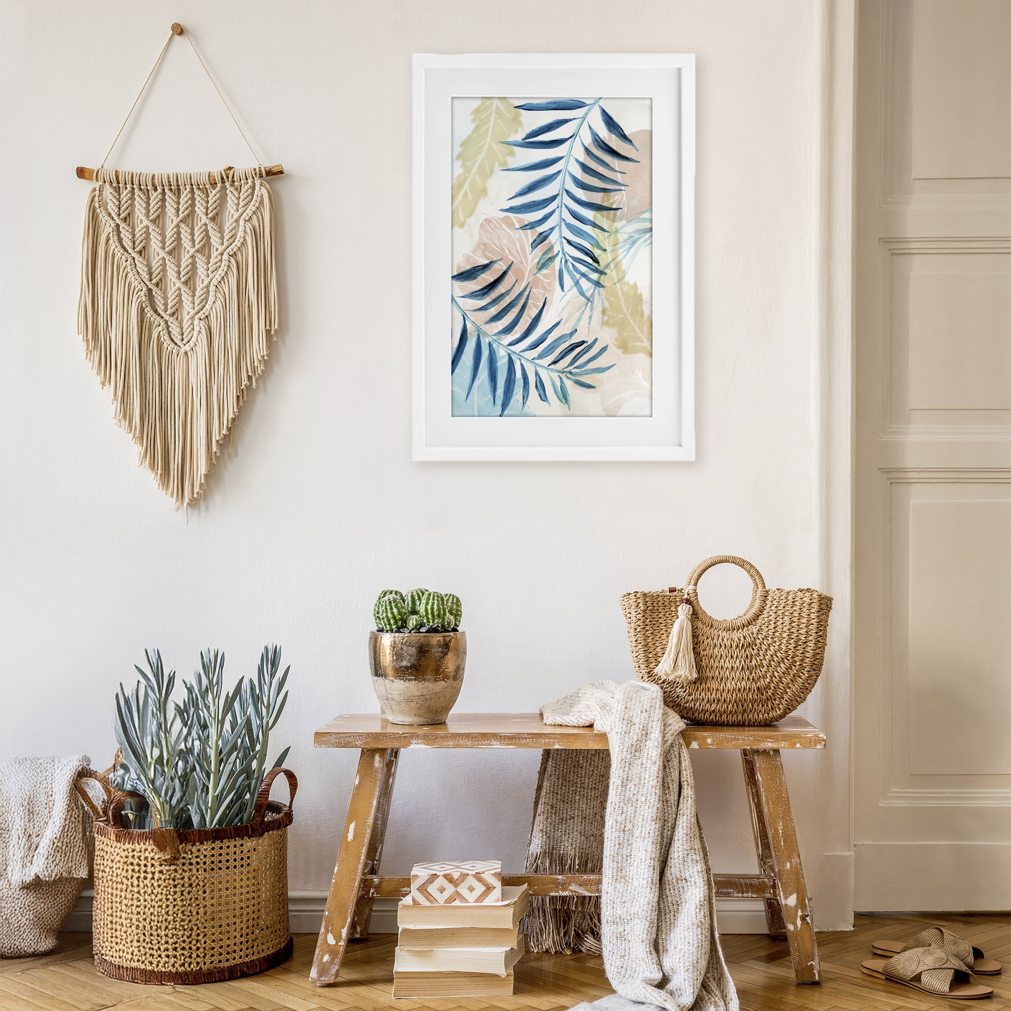 Stupell Industries Palm Fronds in Pastel Haze White Framed Print Under Glass, design by Nan