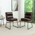 thumbnail image 6 of 2 Dining Chairs, Antique Brown. Sled Base For Stability. Cozy Overfilled Seat. Faux Leather Upholstery. Metal Build. Wipe Clean. Square Casual Chair Room Contemporary Upholstered Of 2, Secure, 6 of 6