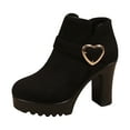 thumbnail image 3 of KANG Chunky Heel Ankle Boots With Side Zipper Finish Casual Fall Winter Footwear Elegant Heart Detail Design Black 36, 3 of 8