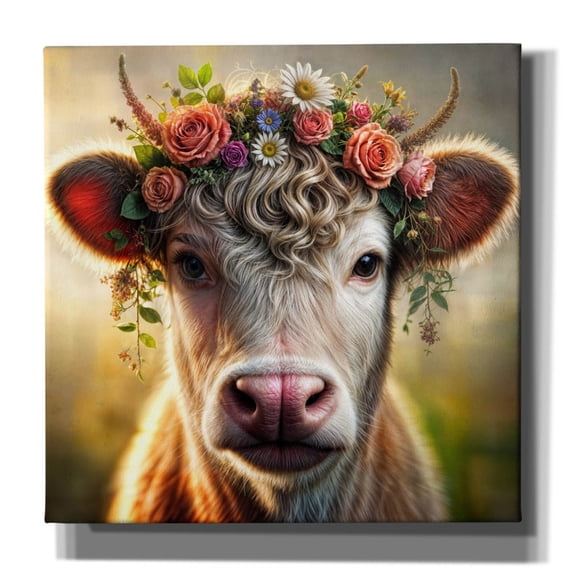 Epic Graffiti 'Cow Flowers Portrait' by Rey Klimt Canvas Wall Art, 37" x 37"