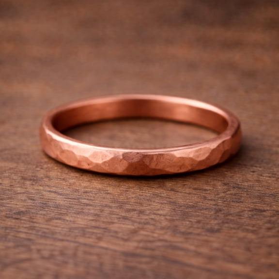 Pure Copper Hammered Band Ring – Minimalist Handmade Stacking Ring – Bohemian Jewelry