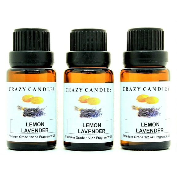 Crazy Candles Lemon Lavender 3 Bottles 1/2 Fl Oz Each (15ml) Premium Grade Scented Fragrance Oil (Blend of Mahogany, Cedarwood and Oak, Lavender, Geranium) Made in USA