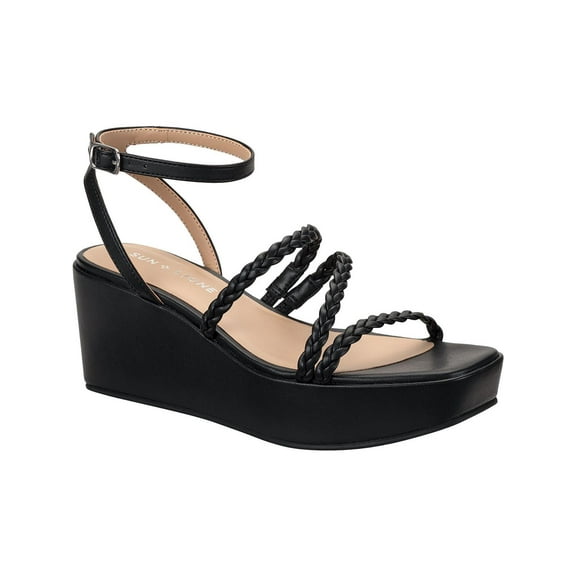 Sun   Stone Womens Alyssaa Strappy Faux Leather Wedge Sandals