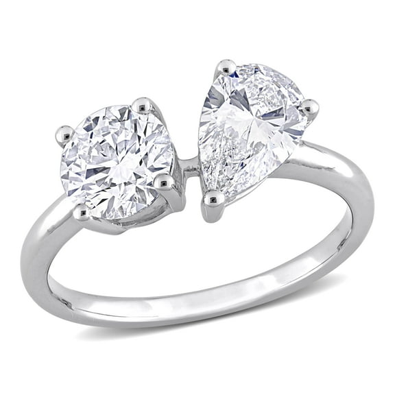 Created Forever Women's 2 CT T.W. Pear & Round -cut Lab-Created Diamond 14kt White Gold Engagement Ring