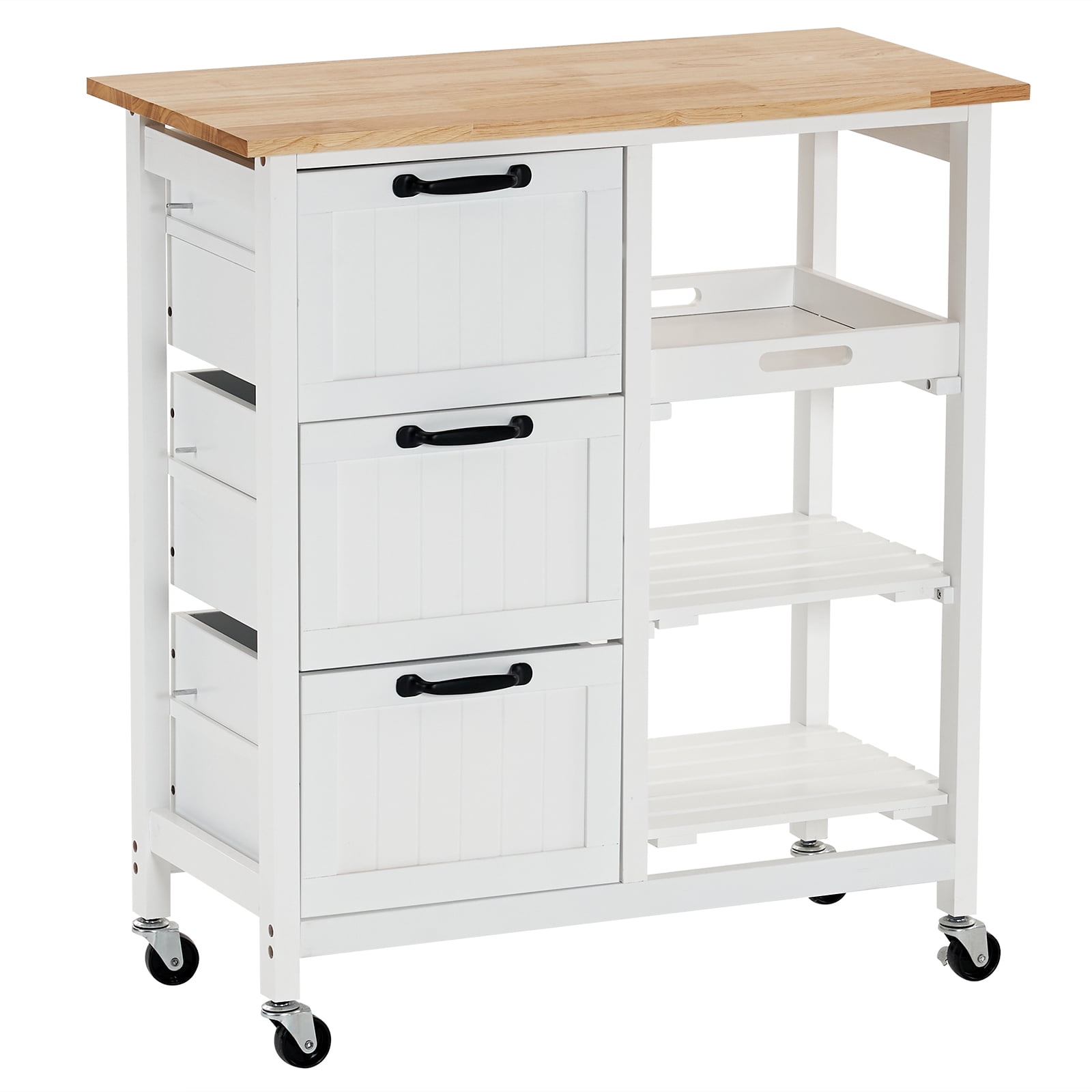 Zimtown Modern Rolling Kitchen Island Cart Wood Top Storage Trolley