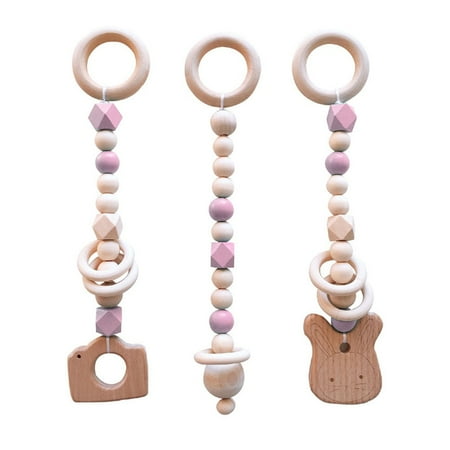 

jiawei 3Pcs Wooden Beads Ring Rabbit Pendant Home Kids Room Crib Wall Hanging Decor