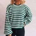 thumbnail image 4 of Tnhcen Women's Striped Knit Sweater Loose Fit Crewneck Top Soft Nylon Spandex Pullover Long Sleeve Casual Comfort Wear Black White Stripe Pattern S-XL, 4 of 5