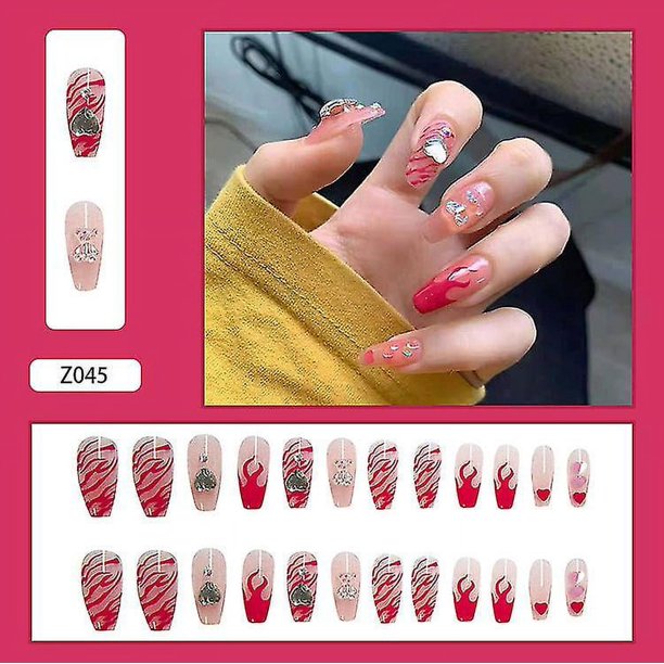 24 Uds Falme rojo YONGSHENG parche de manicura de moda largas uñas postizas