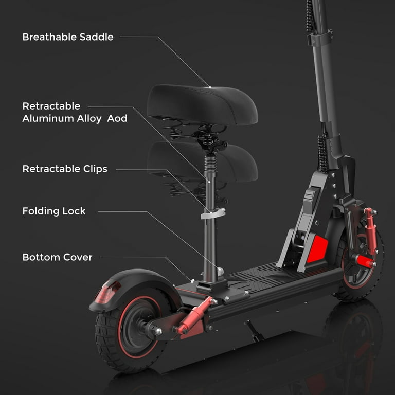 isinwheel X1S Electric Scooter for Adult, 500W Motor, up to 24 Miles Range,  Top Speed 28 mph, 10-inch off-road Tire, Front and Rear Dual Suspension,  Ambient Light Sensor Black and Red 