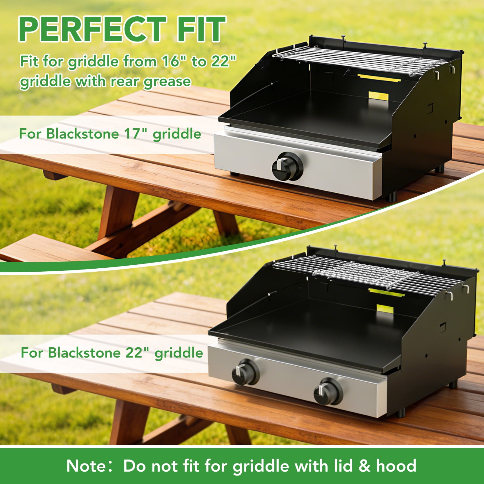 Universal Wind Guard and Warming Rack Fit for Griddle Without a Hood from 16" to 22", Wind Screen and Cooking Grid BBQ Griddle Accessories for Blackstone and Other Griddle with Rear Grease