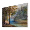 thumbnail image 2 of Designart 'Sunrise Glow Through The Pine & Fir Forest' Lake House Print on Natural Pine Wood, 2 of 5