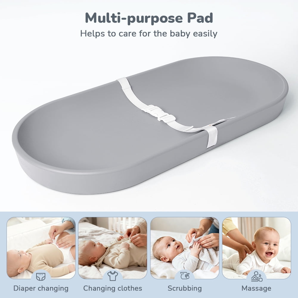 Baby Changing Pad, Caveen Lightweight and Portable Changing Station for Diaper Change and Dresser, with Safety Restraint Belt, Waterproof ,Light Grey