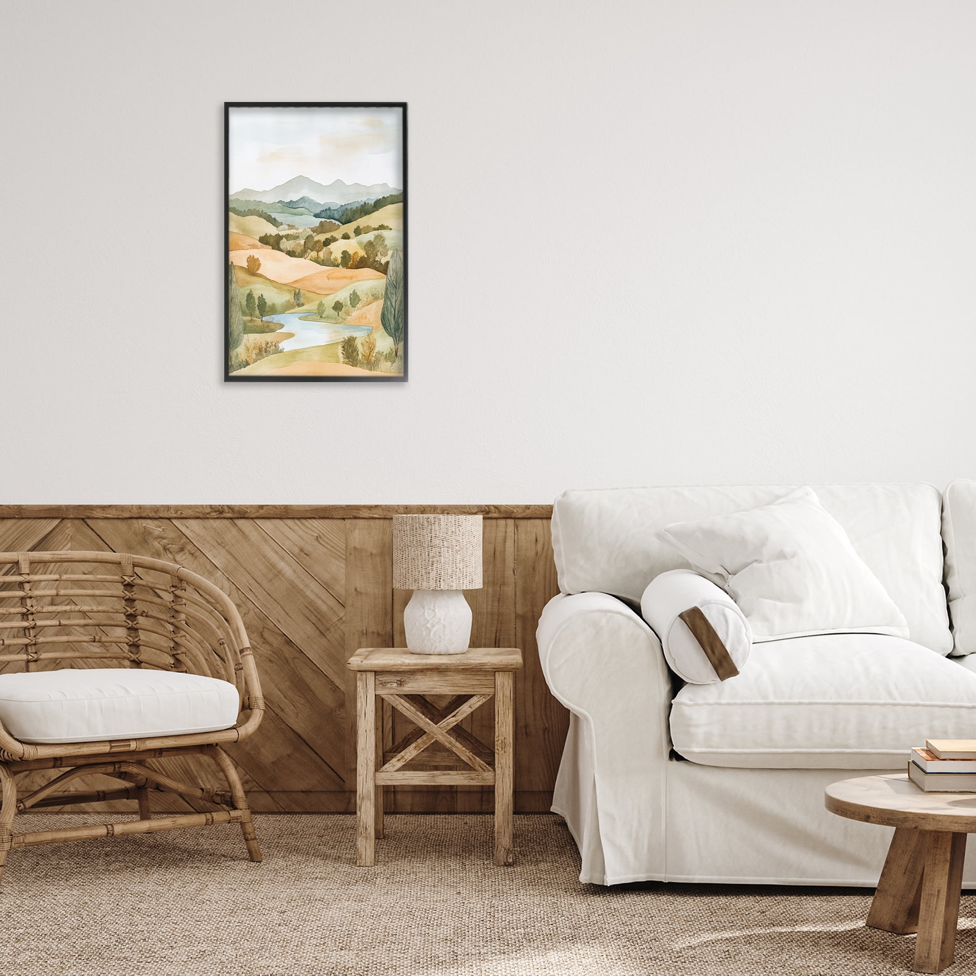 Stupell Industries Watercolor Hills & Tranquil Valley Black Framed Giclee Art, design by Petal Prints Design