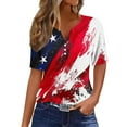 thumbnail image 2 of 4th Of July American Flag T-Shirt For Women USA Independence Day Patriotic Outfits For Women Summer Plus Size Short Sleeve V-Neck Printed Casual Loose Tops Blouse With Button S-3XL, 2 of 5