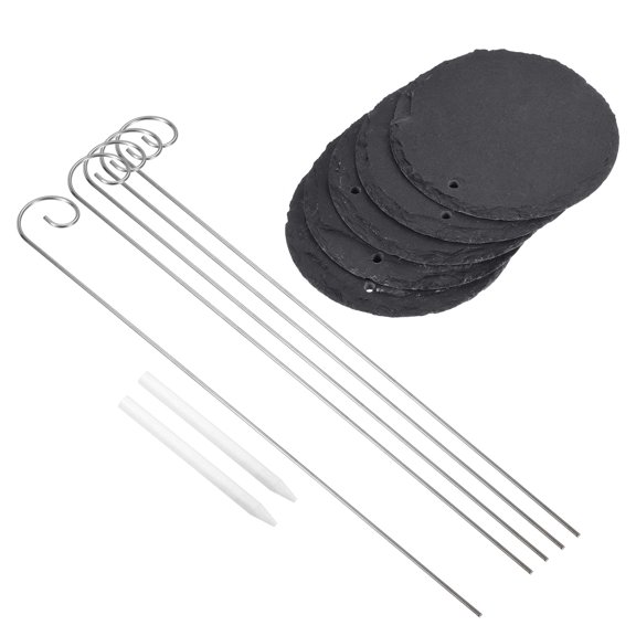 Uxcell Slate Round Shape Plant Labels with Stainless Steel Hanging Rod Pen 5 Pack