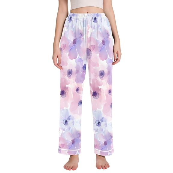 Dailycode Women's Pajama Pants Wide Leg Lounge Pj Bottoms With Pockets Sweet Watercolor Flower