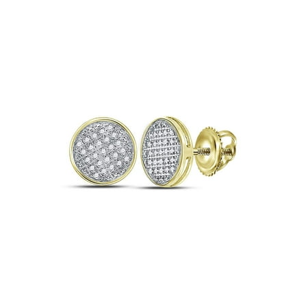 10kt Yellow Gold Mens Round Diamond Circle Disk Cluster Earrings 1/8 Cttw Fine Jewelry Ideal Gifts For mens