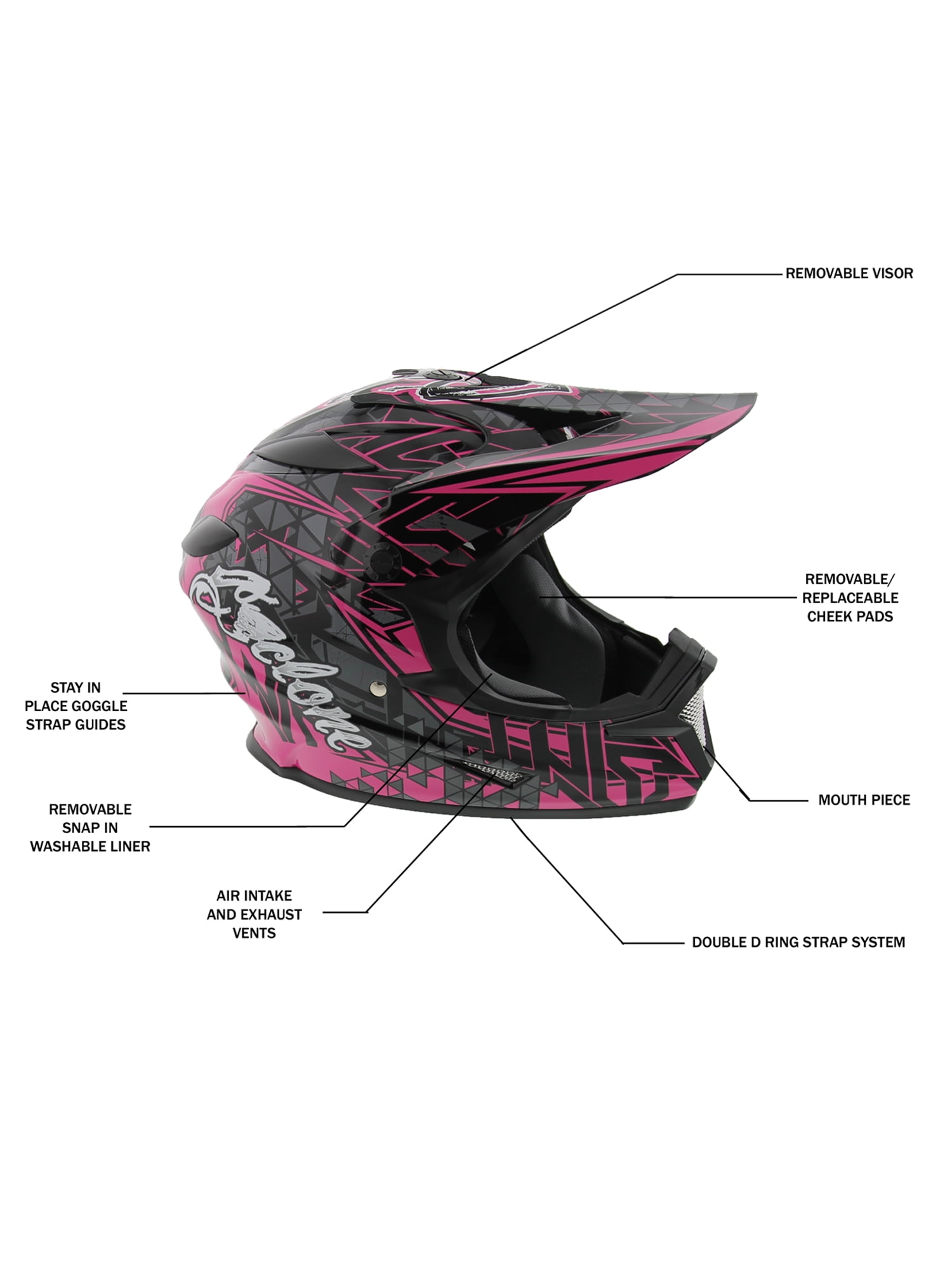 Cyclone ATV MX Dirt Bike Off-Road Helmet DOT/ECE Approved - Pink - X-Large