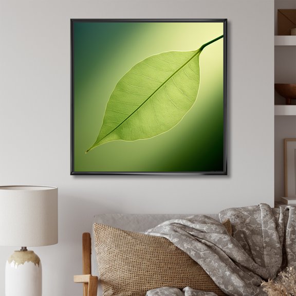 Designart "Minimalism In Lime Lightness Leaves I" Leaves Floater Framed Wall Decor