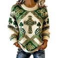 thumbnail image 2 of St Patricks Day Sweatshirt Women Clover Shamrock Knit Sweater Crew Neck Long Sleeve Irish Ireland Tops Loose Green L, 2 of 4