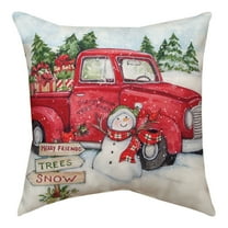 Red Truck Christmas Snowman Climaweave Pillow 18" Indoor/Outdoor