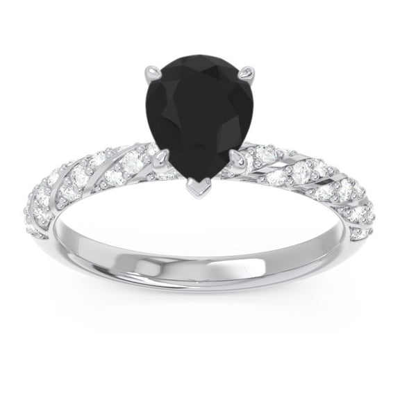 1.30 Ct Sparkle (F-G/VS1) Natural Diamond Black Onyx Gemstone Engagement Ring for Women Solid 14K White Gold Size 7 by Diamond-Capitals