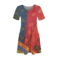 thumbnail image 5 of kytmyeq Women's Fashion Casual Printed With Pockets Bohemian Beach V-Neck Short Sleeve Dresses, 5 of 5
