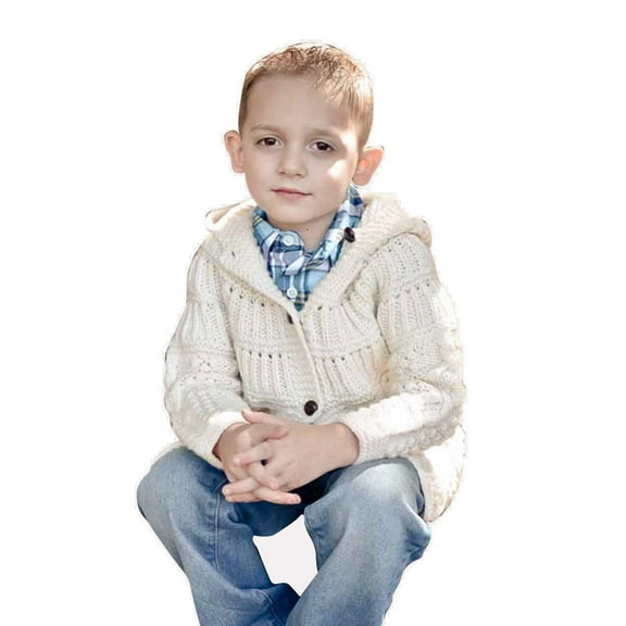 Aran Woollen Mills Kids 100% Merino Wool Irish Hooded Buttoned Cardigan