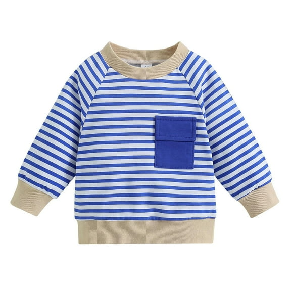 Eltusu Toddler Boys Graphic Sweatshirts, Cotton Printed Crewneck Long Sleeve Fall Tops Blue Size 4 T