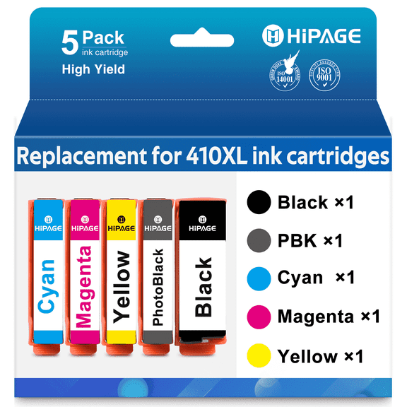 HIPAGE 410XL Ink Cartridges Compatible with Epson 410 Ink Cartridges for Epson 410 XL 410XL Ink (Black Photo-Black Cyan Magenta Yellow)