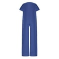thumbnail image 5 of Jumpsuit for Women Solid Color V Neck Casual Long Rompers Short Sleeve Overalls Loose Baggy Trendy Clothing, 5 of 7