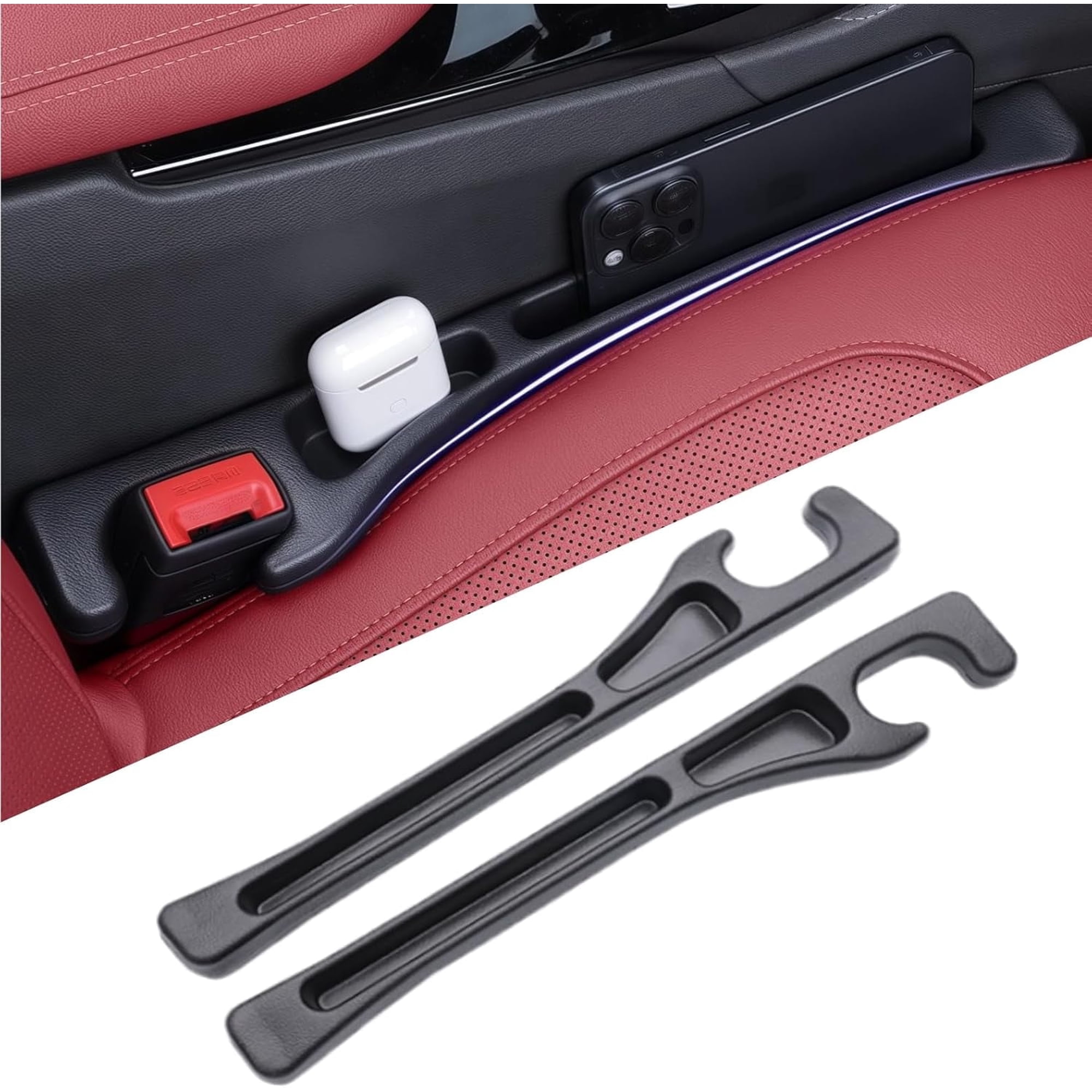 Nikauto Car Seat Gap Filler, 2-Pack No-Drop Seat Side Gap Seam Filler Organizer with Phone Holder, Universal Fit Fill The Gap Between Seat & Console, Perfect for Car, SUV, Truck