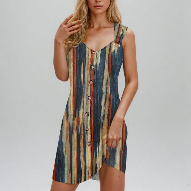Ovzne Robes Grande Taille pour Femmes Rondes Robe pour Femme Robe de Vacances Printemps et Été à Boutons Col en V avec Bretelles Robe d'Été en Liquidation