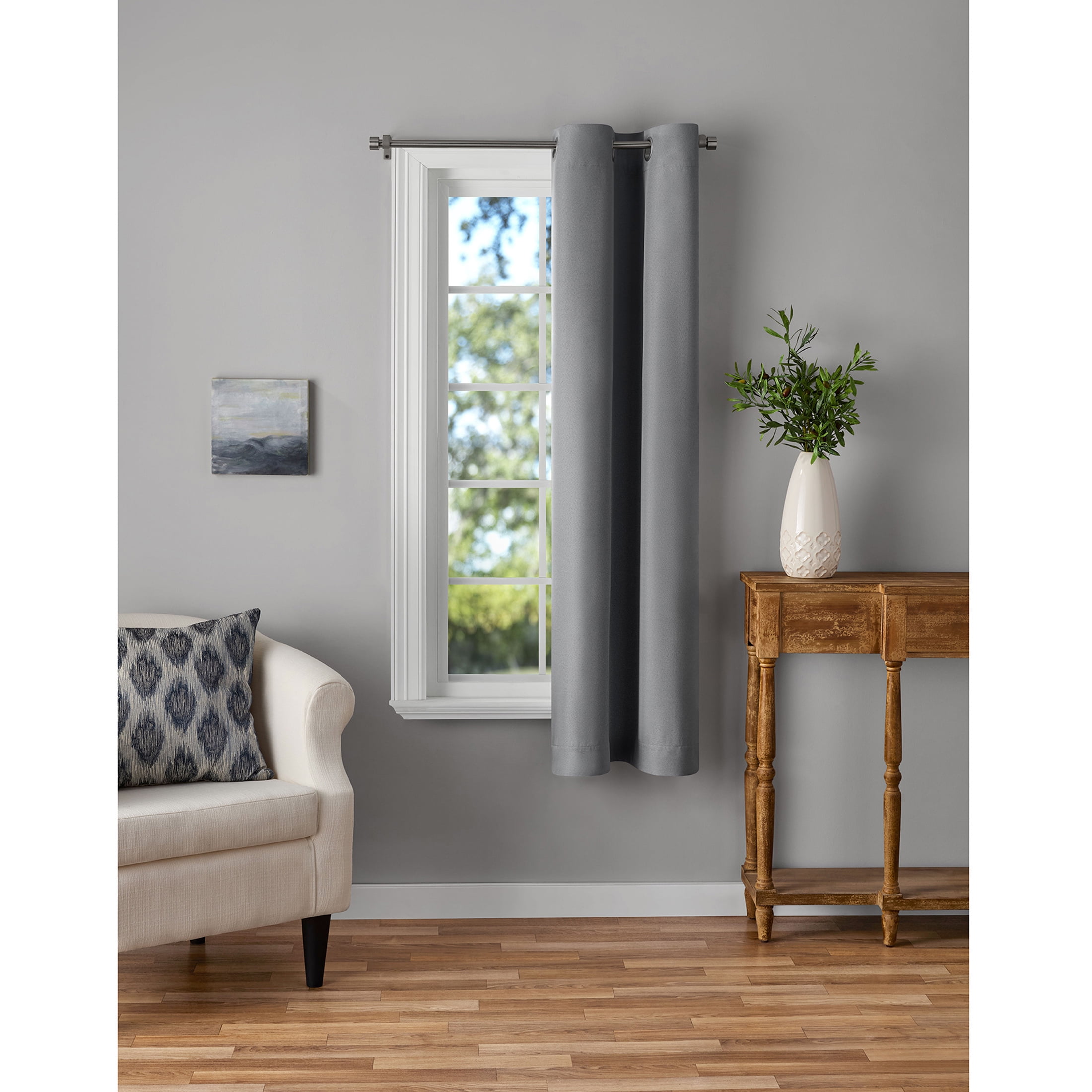 Mainstays Gray Solid Blackout Grommet Single Curtain Panel, 30" W x 63" L