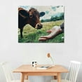 thumbnail image 2 of Orinice Cow Calf Eating from Hand Poster 16x12in, 2 of 6