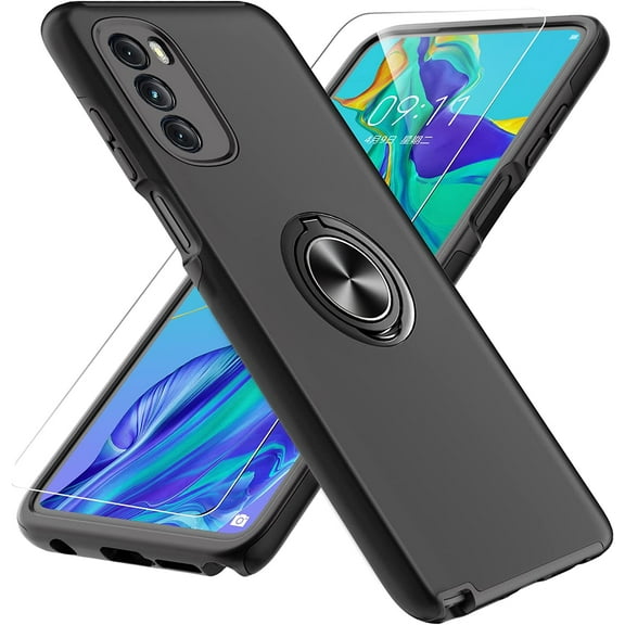 for Moto G 5G 2022 Case with HD Screen Protector, [Military Grade] Shockproof Protection Case with 360° Magnetic Built-in Ring Holder Kickstand Phone Case for Motorola Moto G 5G 2022, Black