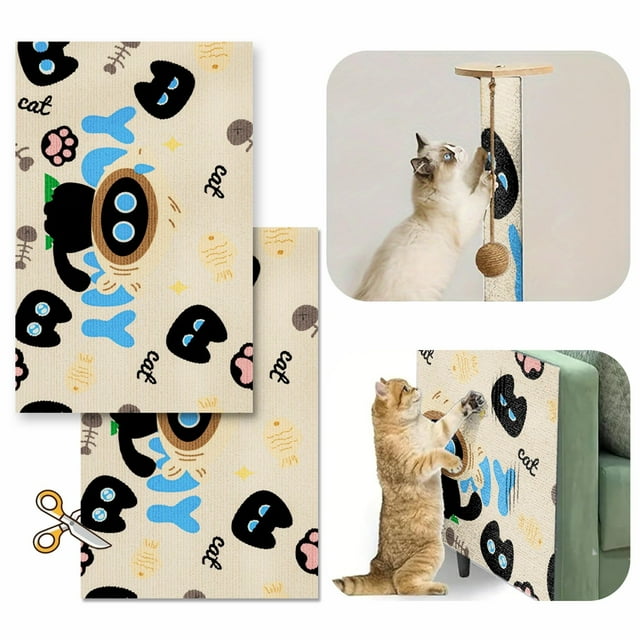 Juego de 2 fundas de alfombra de 31.5 x 19.6 pulgadas para gatos recortables con diseño de gato rascador de muebles para gatos de interior