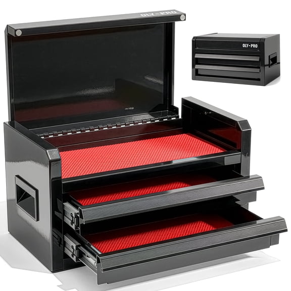 OLY-PRO Mini Tool Box With Drawers, Steel Tool Storage Cabinet with Top Organizer and Ball-Bearing Slides, Portable  Small Toolbox for Garage,  Black